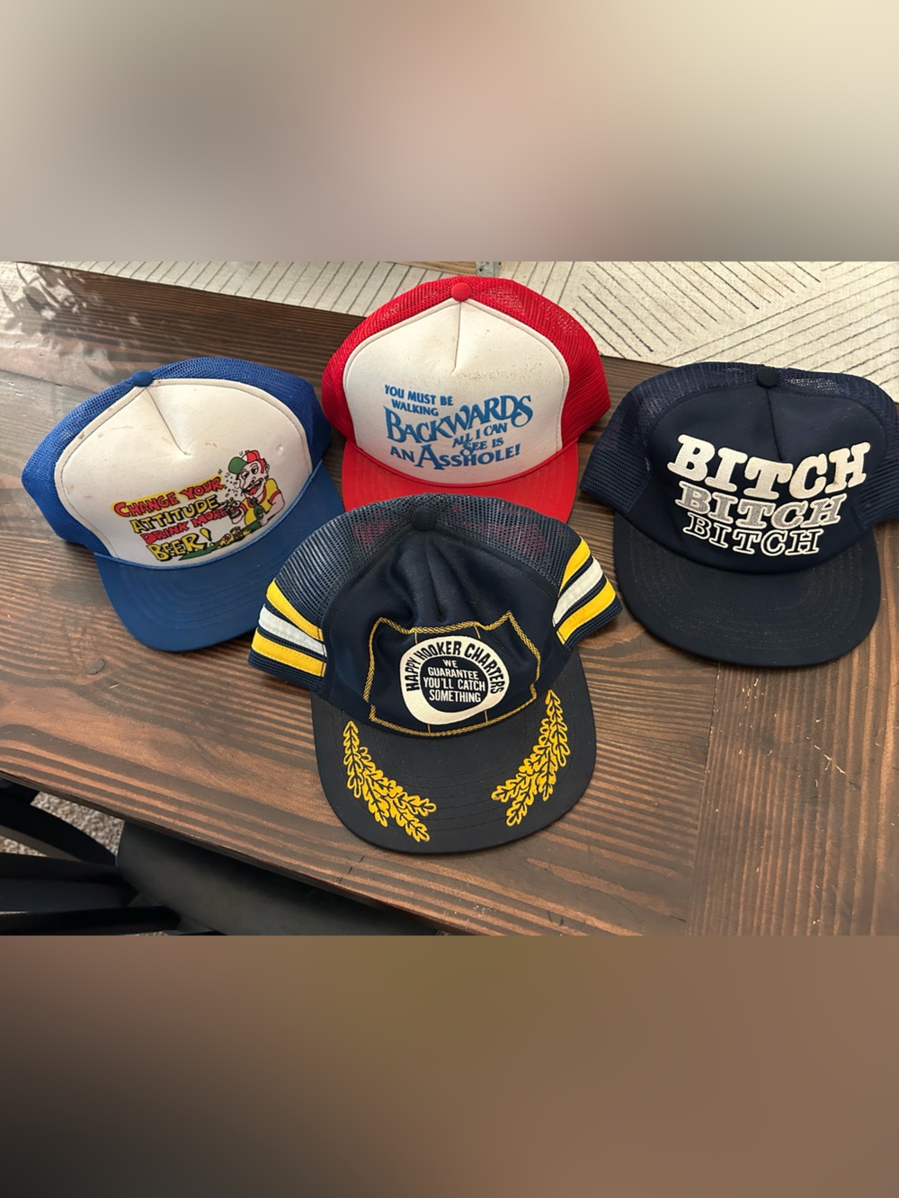 Vintage SnapBack trucker hat lot 1980s 1990s beer captain profanity